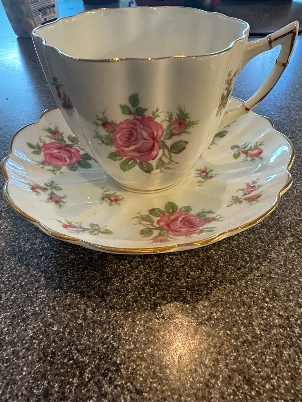Vintage Floral Porcelain Teacup and Saucer - Pink Rose
